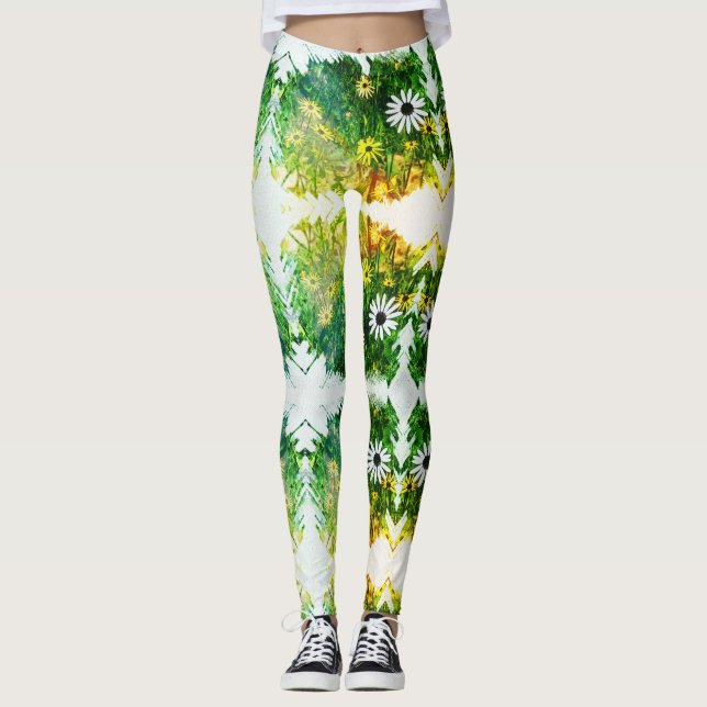 Awesome Yellow White Flowers Leggings (Front)