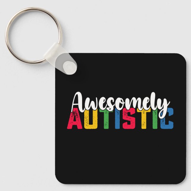 Awesomely Autistic Autism Biy Girl Family Key Ring (Front)
