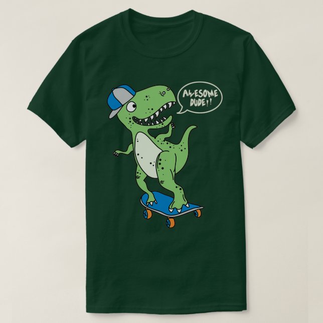Awesomem Skateboarding Dino Dude T-Shirt (Design Front)