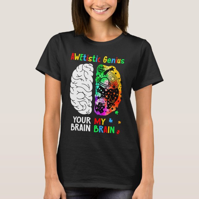 Awetistic Genius Brain Autism Awareness Month Puzz T-Shirt (Front)
