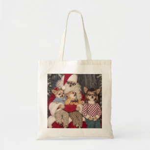 Awkward Chihuahua Christmas Photo with Santa Tote Bag