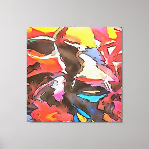Awkward Cow Abstract Black Outline Art Canvas Print