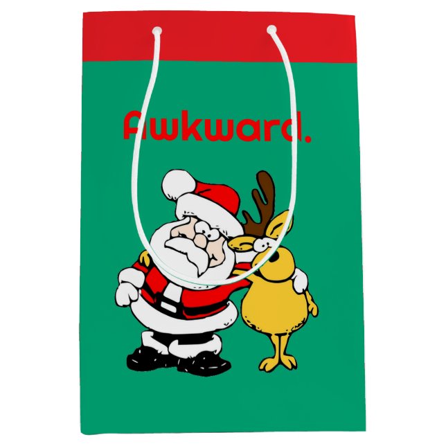 Awkward Santa Selfie, Funny Holiday Cartoon Medium Gift Bag (Front)