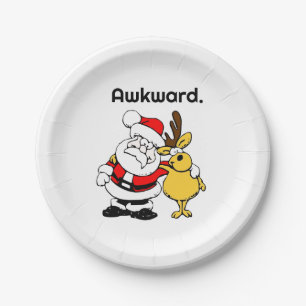 Awkward Santa Selfie, Funny Holiday Cartoon Paper Plate