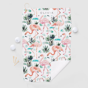 AWKWARRRD Watercolor Pink Flamingos Golf Towel