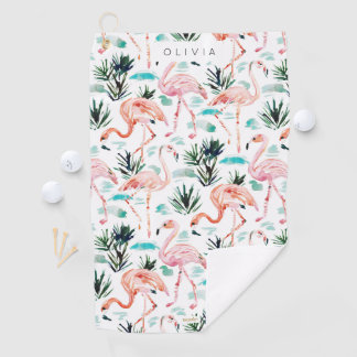 AWKWARRRD Watercolor Pink Flamingos Golf Towel