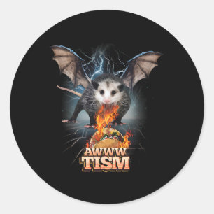 Awww Tism Funny Opossum Bat Spit Fire Opossum Meme Classic Round Sticker