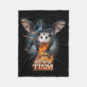 Awww Tism Funny Opossum Bat Spit Fire Opossum Meme Fleece Blanket