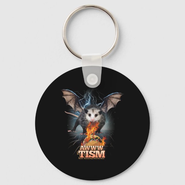 Awww Tism Funny Opossum Bat Spit Fire Opossum Meme Key Ring (Front)