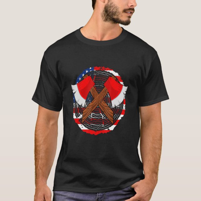 Axe Hatchet American Flag Axe Throwing T-Shirt (Front)