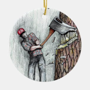 Axe Man no chainsaw Ceramic Tree Decoration