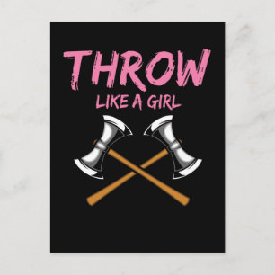 Axe Thrower Girl Woodworking Axe Throwing Postcard