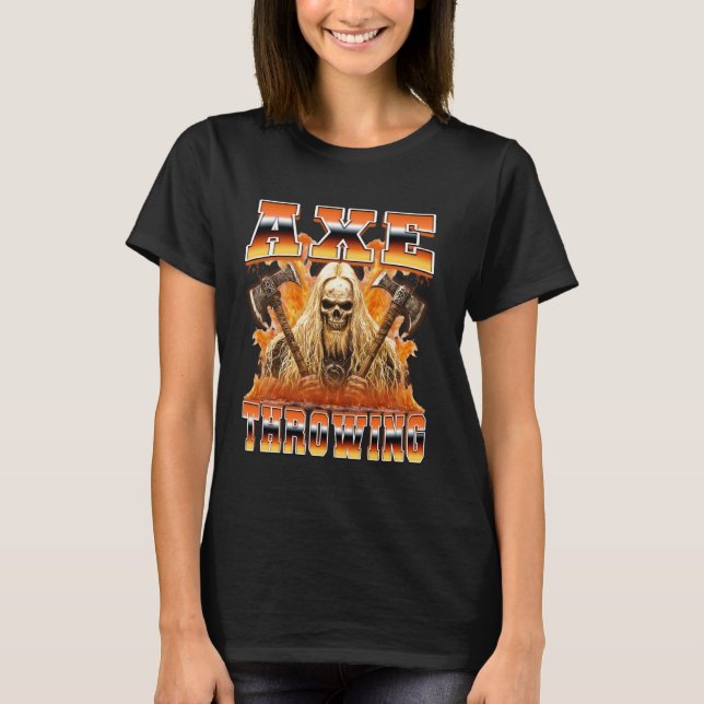 Axe Throwing Axe Thrower Skeleton Skull 90s Bootle T-Shirt (Front)