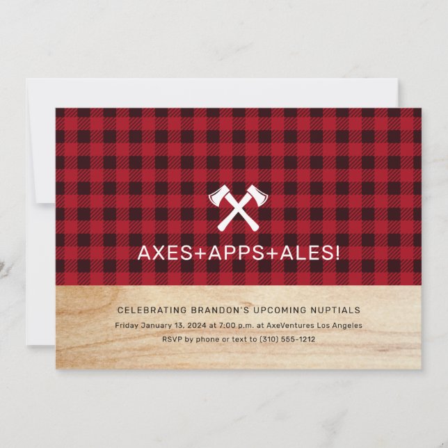 Axe Throwing Buffalo Plaid Party Invitation (Front)