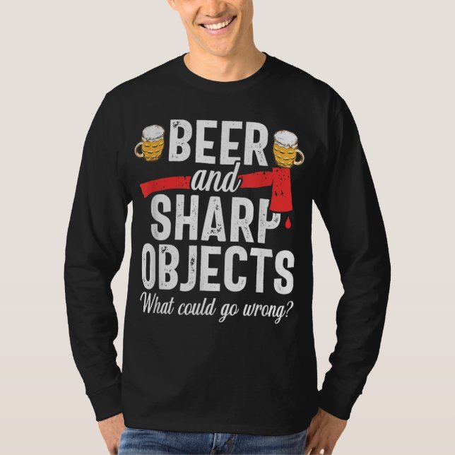 Axe Throwing Dad Funny Beer Hatchet Lumberjack Hob T-Shirt (Front)