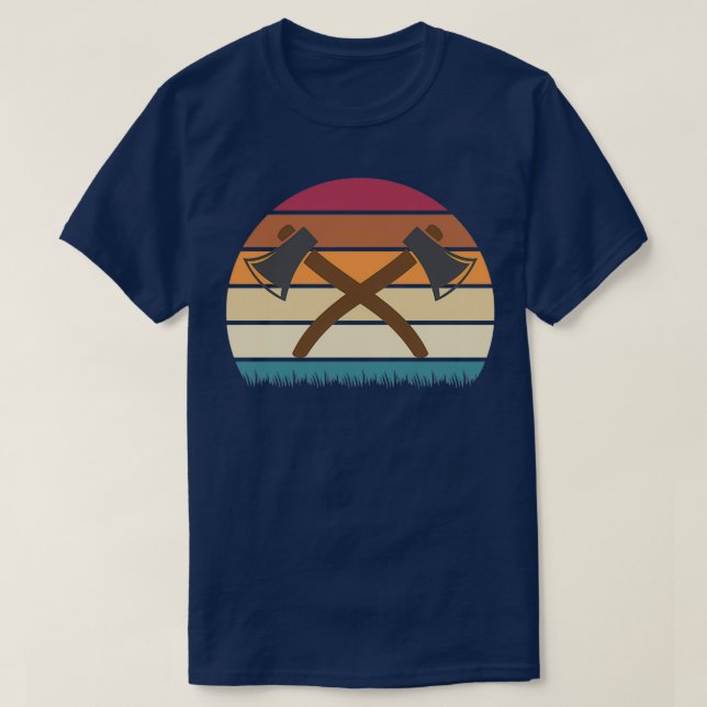 Axe Throwing Retro Sunset Light T-Shirt (Design Front)