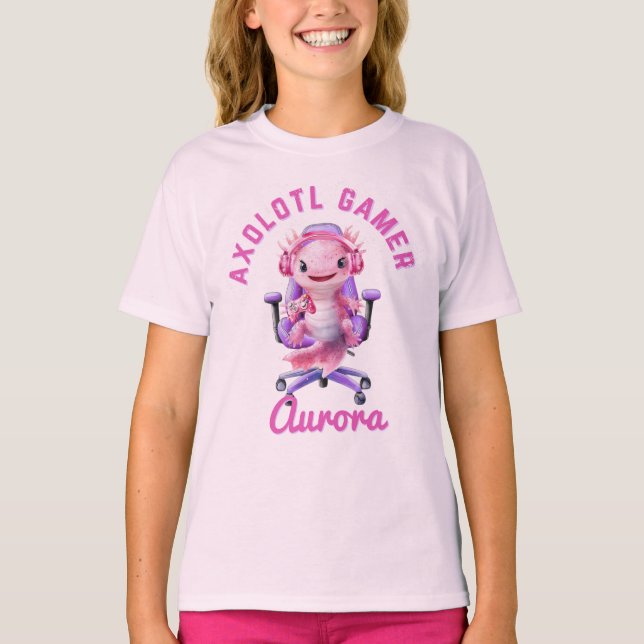Axelotl Cosy Gamer Girl Pink Cute Axolotl Name T-Shirt (Front)