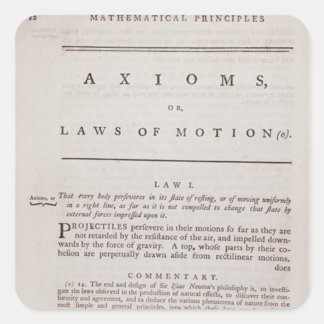 Axioms, or Laws of Motion, from Volume I Square Sticker (Front)