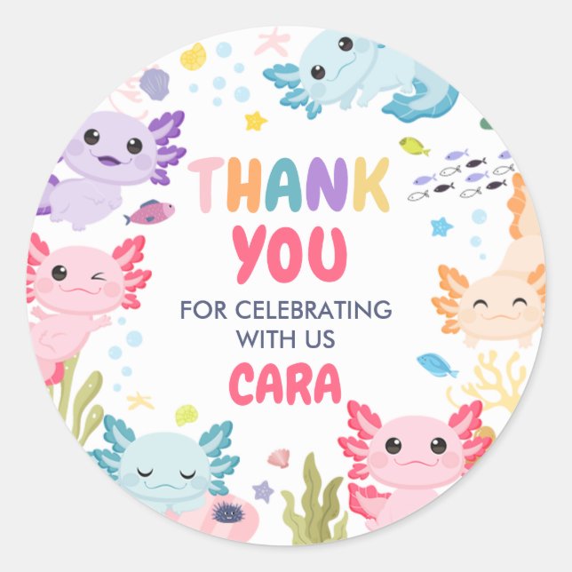 Axolotl Alotl Fun Birthday Party Classic Round Sticker (Front)