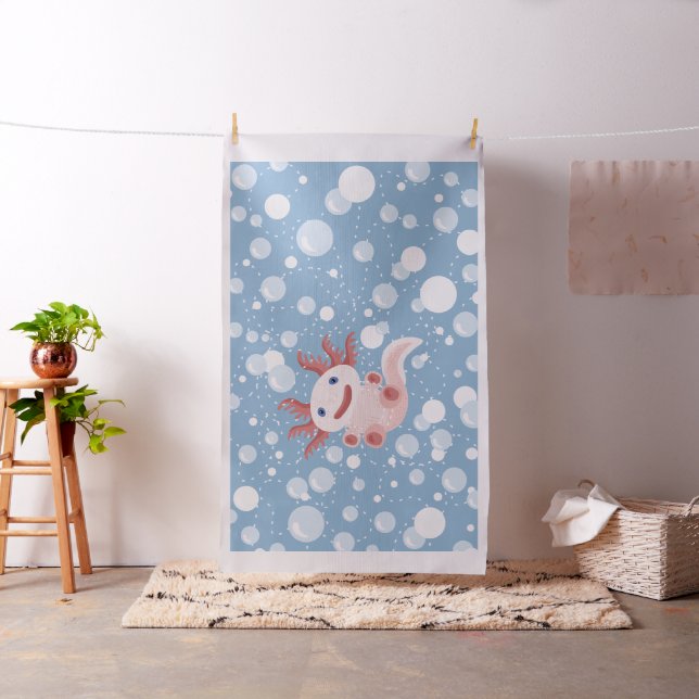 Axolotl and the Bubbles Bold Vector Design Fabric (In Situ)