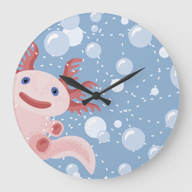 Axolotl and the Bubbles Bold Vector Design Large Clock (Front)