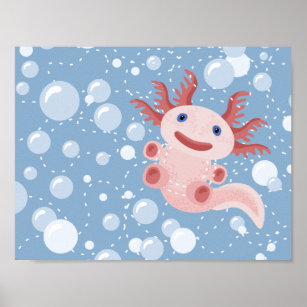 Axolotl and the Bubbles Bold Vector Design Poster