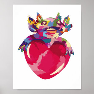 Axolotl animal and heart poster