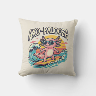Axolotl Axo-Palooza parody 90s style surfing beach Cushion