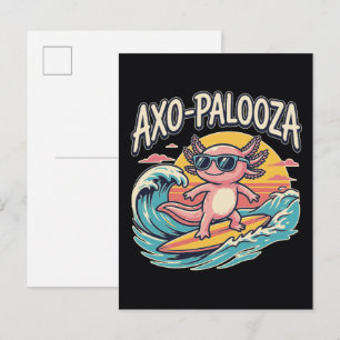 Axolotl Axo-Palooza parody 90s style surfing beach Postcard