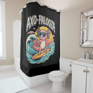 Axolotl Axo-Palooza parody 90s style surfing beach Shower Curtain