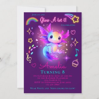 Axolotl Birthday Invitation Neon Glow Axolotl
