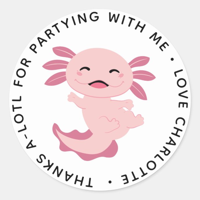 Axolotl Birthday Party Classic Round Sticker (Front)