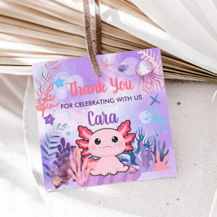 Axolotl Birthday Party Square Favour Tags
