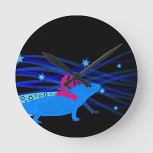 Axolotl Blue with stars Round Clock