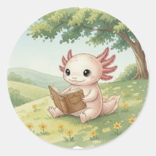 Axolotl Bookworm Classic Round Sticker