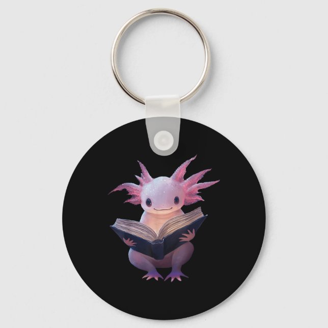 Axolotl Bookworm Reading Book Funny Kawaii Graphic Key Ring (Front)