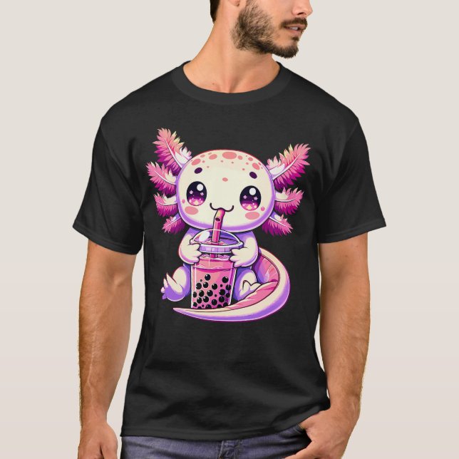 Axolotl Bubble Boba Tea Anime Cute Kawaii Axolotl T-Shirt (Front)