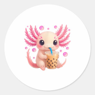 Axolotl Bubble Boba Tea Anime Cute Kawaii Teen Gir Classic Round Sticker