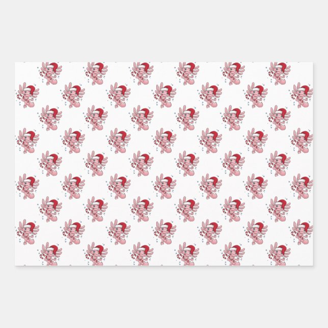 Axolotl Christmas Candycane Wrapping Paper Sheet (Front)