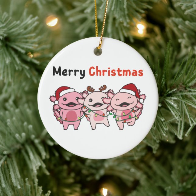 Axolotl Christmas Cute Axolotls Merry Christmas Ceramic Tree Decoration (Tree)