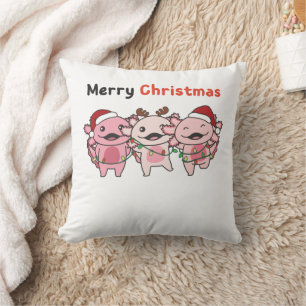 Axolotl Christmas Cute Axolotls Merry Christmas Cushion