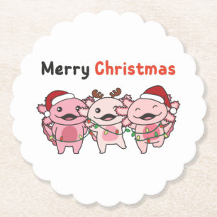 Axolotl Christmas Cute Axolotls Merry Christmas Paper Coaster