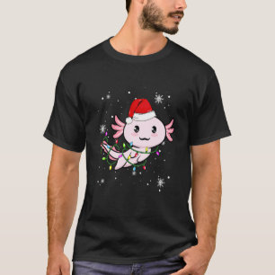 Axolotl Christmas Lights Led Santa Hat Christmas T-Shirt