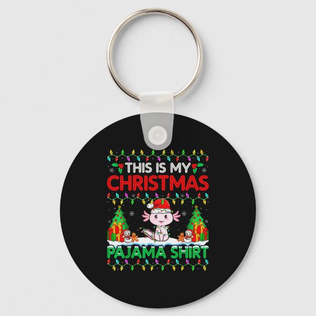 Axolotl Christmas Santa Hat Pajama Shirt Axolotl L Key Ring (Front)