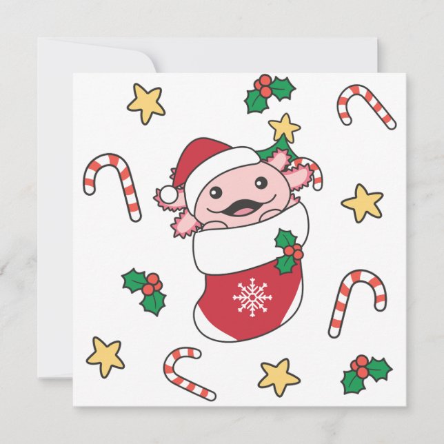 Axolotl Christmas Snow Winter Animals Axolotls Hol Holiday Card (Front)