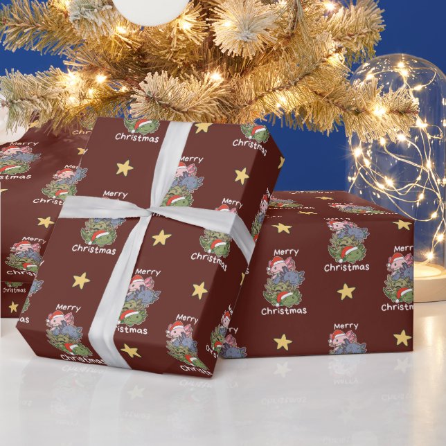 Axolotl Christmas Tree Christmas Animals Axolotls Wrapping Paper (Holidays)