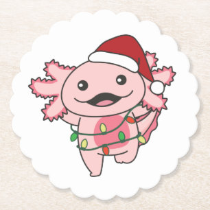 Axolotl Christmas Winter Animals Axolotls Paper Coaster