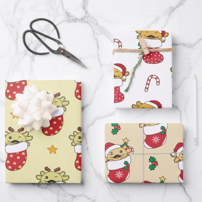 Axolotl Christmas Winter Animals Holiday Axolotls Wrapping Paper Sheet (Front)