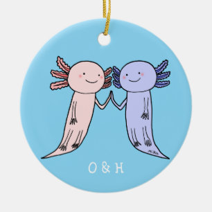 Axolotl Couple Unique Custom Name First Christmas  Ceramic Tree Decoration