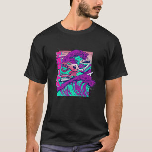 Axolotl, Cute Funny Surfing Axolotl, Kanji Waves T-Shirt